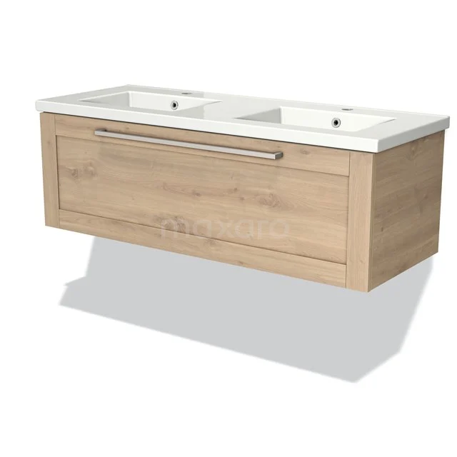 Modulo Vanity units with basin | 120 cm Light brown oak Frame front Ceramic 1 drawer BMW11-01806 Wooden double basin with drawer unit, Oak look, modern design, ideal as a practical storage solution for the bathroom.