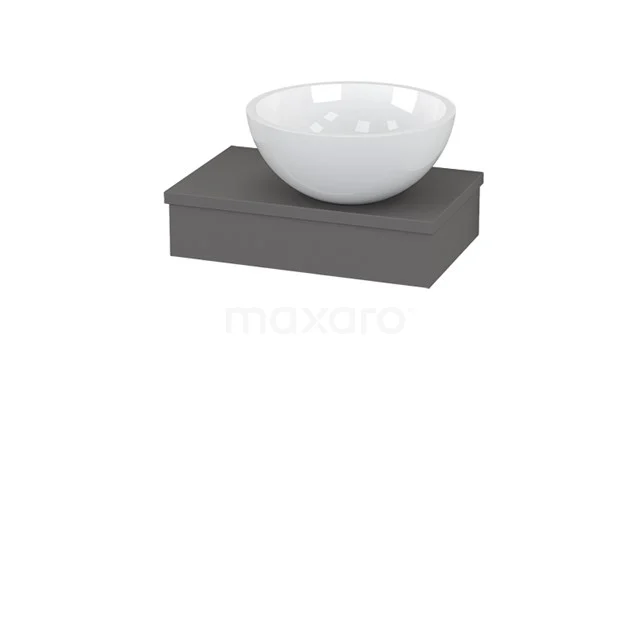 Grey bathroom furniture set with round basin in white, modern design, perfect for a stylish bathroom design.