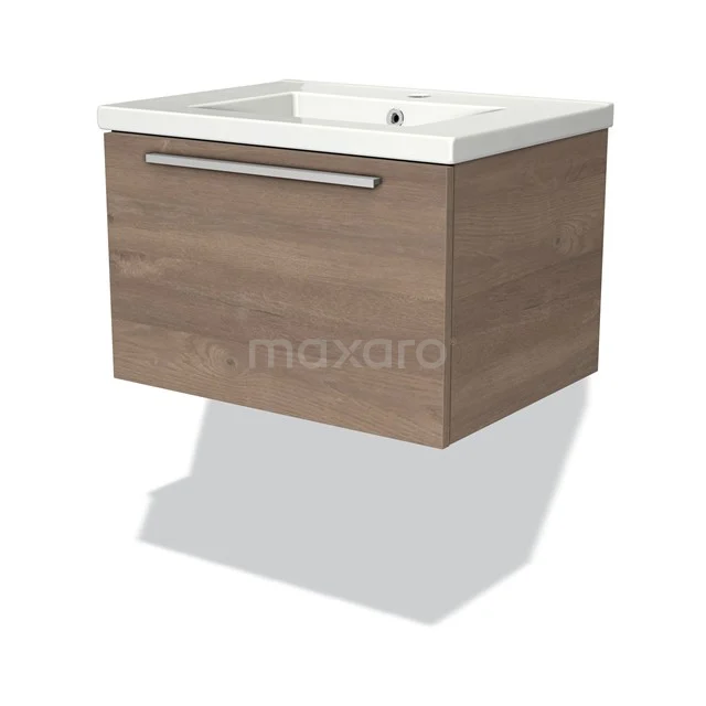 Modulo Vanity units with basin | 60 cm Mid brown oak Flat front Ceramic 1 drawer BMW11-01818