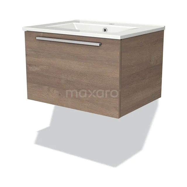 Modulo Vanity units with basin | 60 cm Mid brown oak Flat front Ceramic 1 drawer BMW11-01819