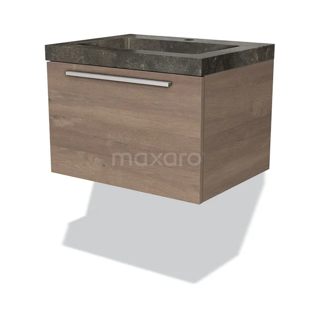 Modulo Vanity units with basin | 60 cm Mid brown oak Flat front Natural stone 1 drawer BMW11-01822