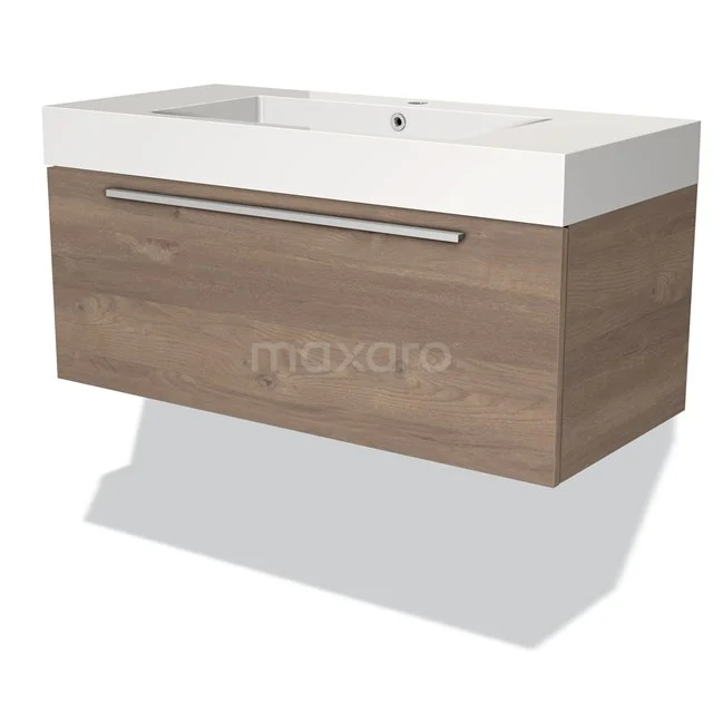 Modulo Vanity units with basin | 100 cm Mid brown oak Flat front Mineral marble 1 drawer BMW11-01876