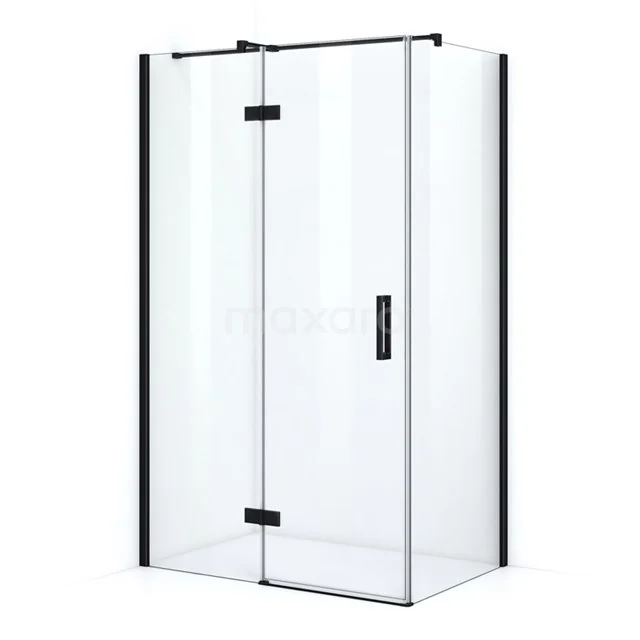 Rectangular glass shower enclosure with matte black accents, ideal for a modern bathroom style.