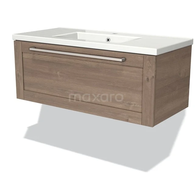 Wooden bathroom unit with drawers, wall-mounted, white basin, modern design, ideal for a stylish bathroom.
