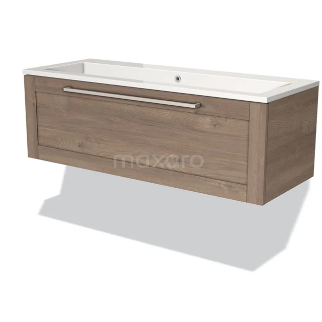 Wooden bathroom unit with drawers, vanity units with basin and modern handle, finished in oak look; stylish and functional.