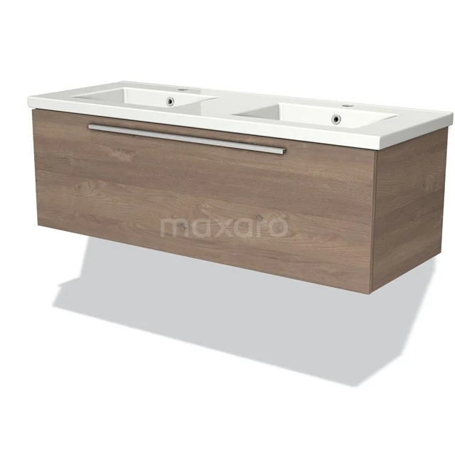 Modulo Vanity units with basin | 120 cm Mid brown oak Flat front Ceramic 1 drawer BMW11-01908 Wooden vanity units with basin, modern look, wall-mounted, ideal for stylish bathroom design.