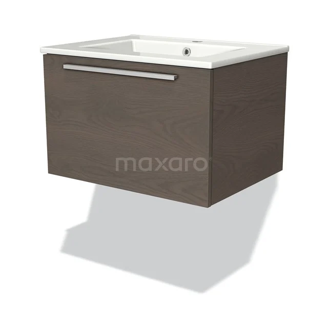 Modulo Vanity units with basin | 60 cm Dark brown oak Flat front Ceramic 1 drawer BMW11-01931