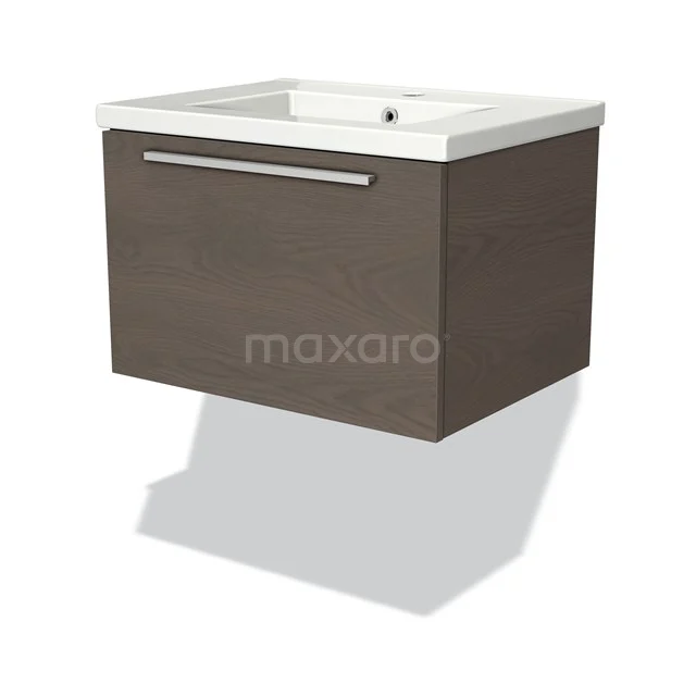 Modulo Vanity units with basin | 60 cm Dark brown oak Flat front Ceramic 1 drawer BMW11-01932