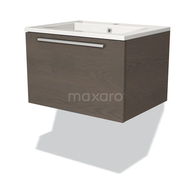 Modulo Vanity units with basin | 60 cm Dark brown oak Flat front Mineral marble 1 drawer BMW11-01939