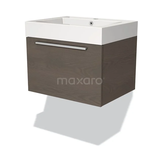 Modulo Vanity units with basin | 60 cm Dark brown oak Flat front Mineral marble 1 drawer BMW11-01940
