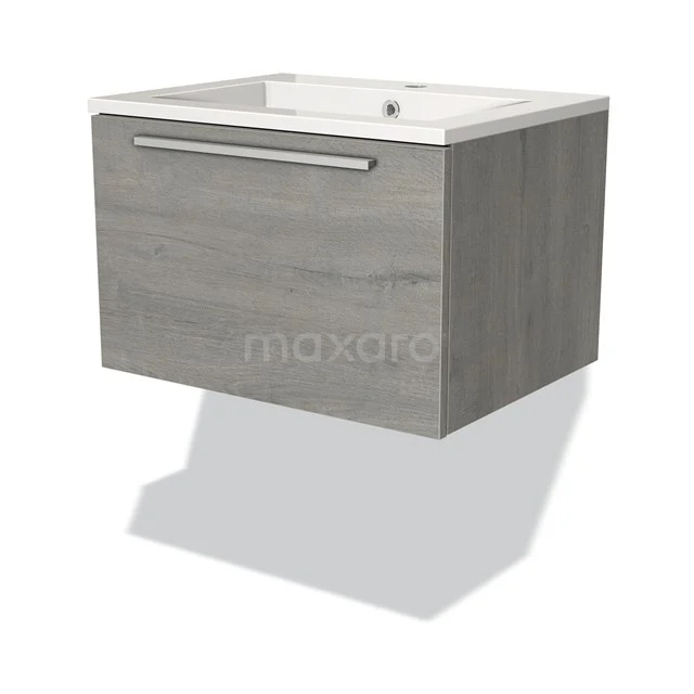 Modulo Vanity units with basin | 60 cm Grey oak Flat front Mineral marble 1 drawer BMW11-02053