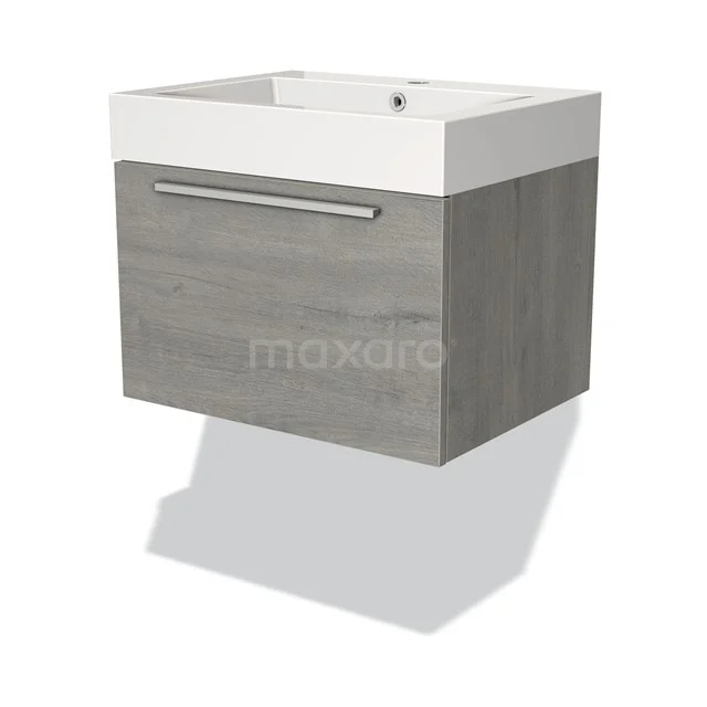 Modulo Bathroom furniture with sink | 60 cm Grey oak Flat front Mineral marble 1 drawer BMW11-02054 Grey wooden bathroom unit with white ceramic vanity units with basin, floating design and metal handle. Perfect for modern bathrooms.