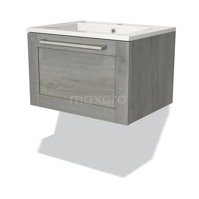 Modulo Bathroom furniture with sink | 60 cm Grey oak Bordered front Mineral marble 1 drawer BMW11-02064 Wooden bathroom cabinet with basin, grey oak finish, modern style, ideal for storage space and a stylish bathroom.