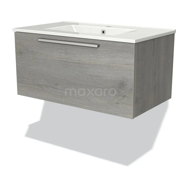 Modulo Vanity units with basin | 80 cm Grey oak Flat front Ceramic 1 drawer BMW11-02069