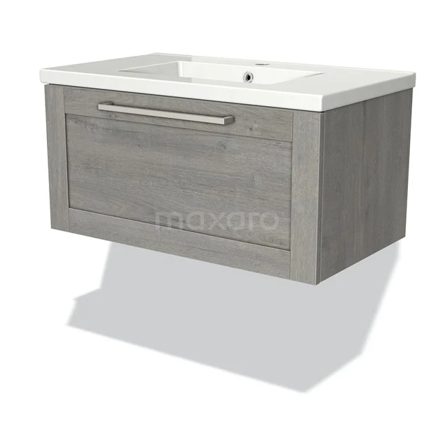 Modulo Bathroom furniture with sink | 80 cm Grey oak Frame front Ceramic 1 drawer BMW11-02080 Grey wooden Bathroom unit with drawers and white ceramic basin, stylish modern design for a sleek bathroom.