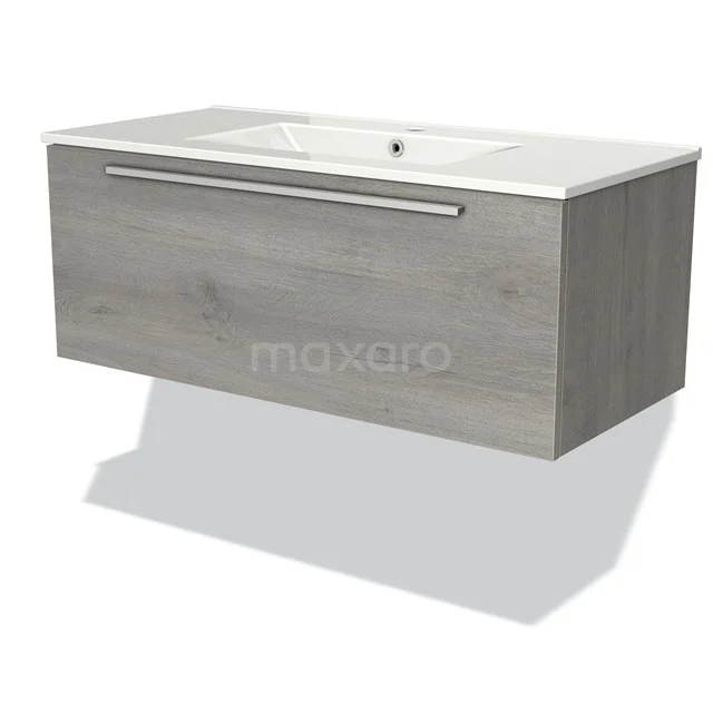 Modulo Vanity units with basin | 100 cm Grey oak Flat front Ceramic 1 drawer BMW11-02093