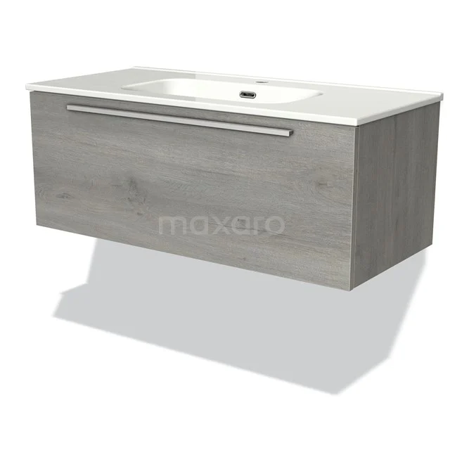 Modulo Vanity units with basin | 100 cm Grey oak Flat front Ceramic 1 drawer BMW11-02094