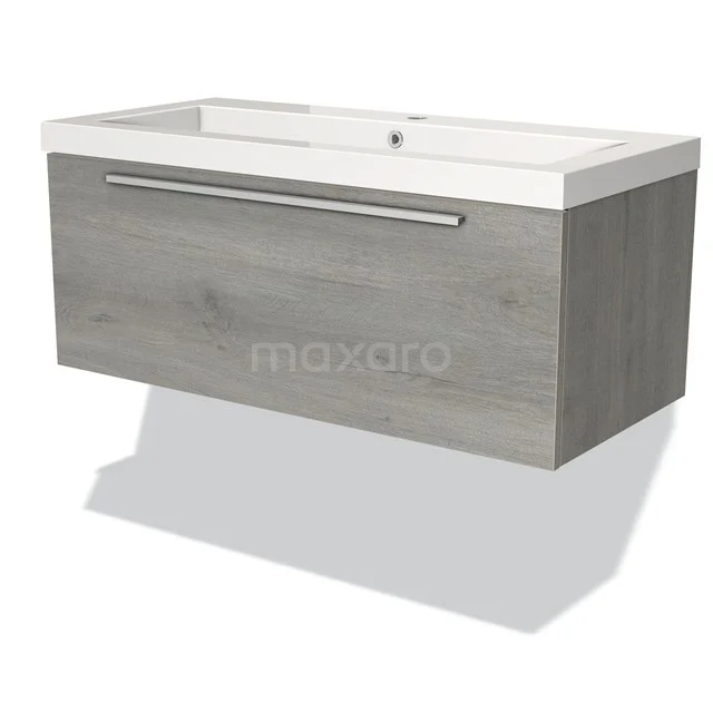 Modulo Vanity units with basin | 100 cm Grey oak Flat front Mineral marble 1 drawer BMW11-02099