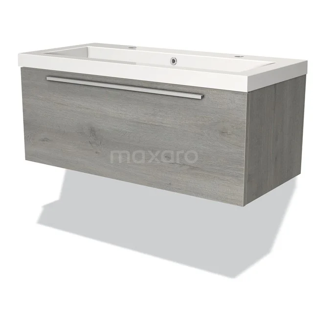 Modulo Vanity units with basin | 100 cm Grey oak Flat front Mineral marble 1 drawer BMW11-02100