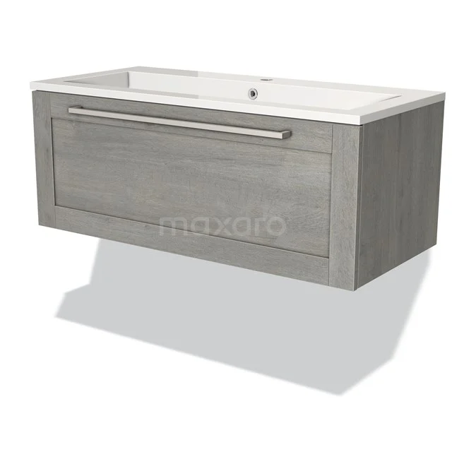 Grey wooden vanity units with basin and white ceramic basin, ideal for modern bathroom interiors.