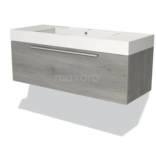 Wooden vanity unit grey with drawers, white ceramic sink, modern design, ideal for stylish bathroom design.