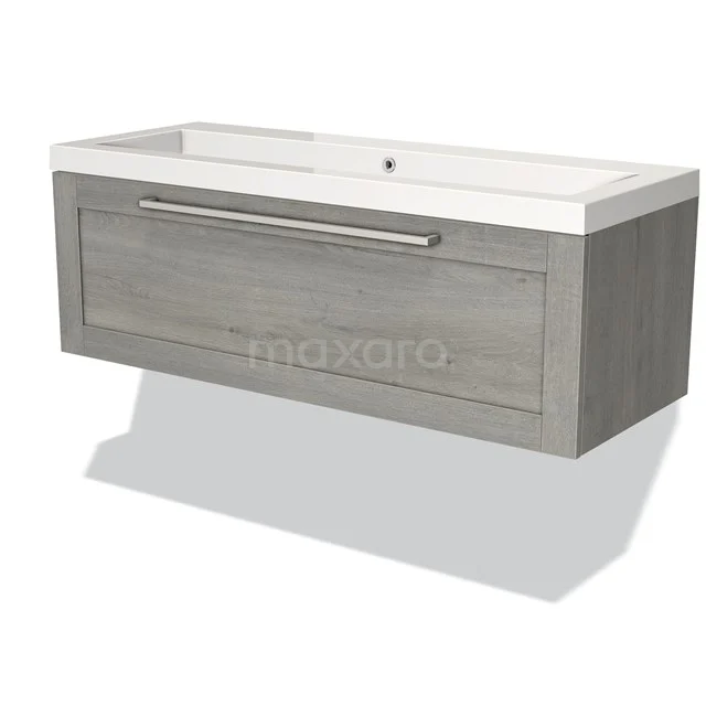 Modulo Vanity units with basin | 120 cm Grey oak Frame front Mineral marble 1 drawer BMW11-02129 Grey wooden vanity unit with white ceramic sink, modern style, ideal for sleek bathroom design.