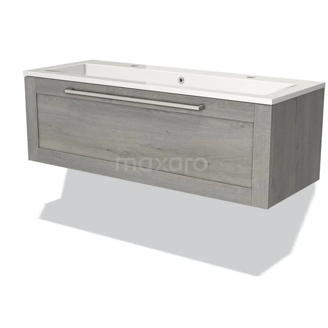 Modulo Vanity units with basin | 120 cm Grey oak Frame front Mineral marble 1 drawer BMW11-02132 Grey floating basin base cabinet with wood look, single basin and metal Handle, perfect for modern bathrooms.