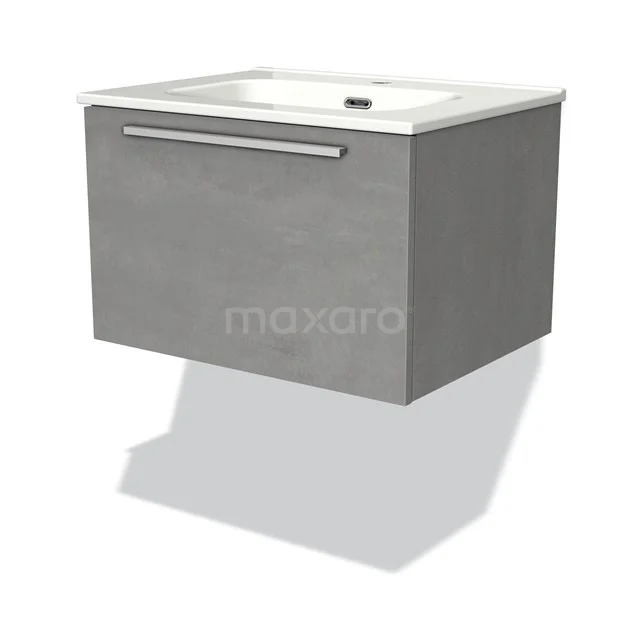 Graue Badmöbelset mit Betonlook, modernes schwebendes Design und integriertes Waschbecken, ideal für ein stilvolles Badezimmer.