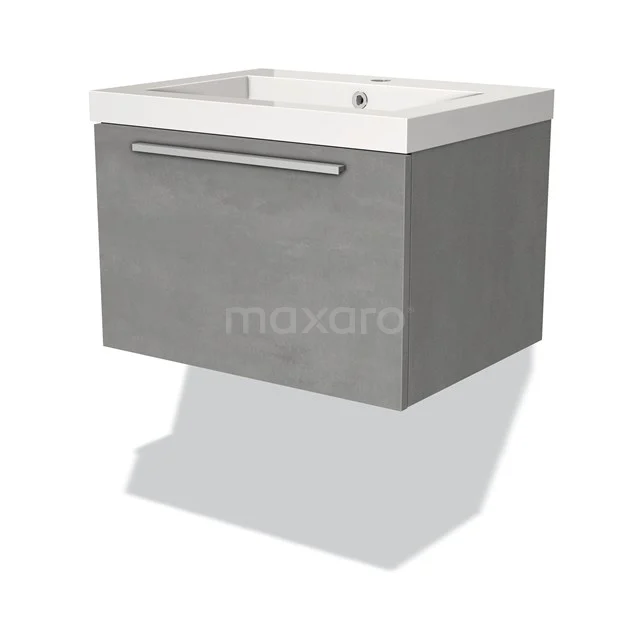 Graues schwebendes Badezimmermöbel mit Schublade, eingebautem Waschbecken und schickem metallenen Haltegriff, modernes Design.