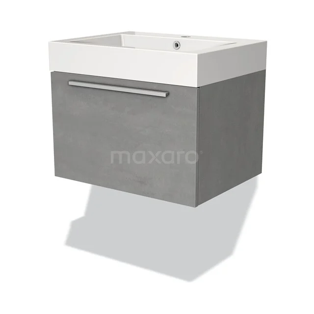 Badmöbel 60cm Modulo hellgrauer Beton 1 Schublade Flaches Waschbecken Mineralguss BMW11-02168 Graues Badmöbel mit Waschbecken, schlanke rechteckige Form, eine Schublade und modernes Design. Perfekt für kleine Bäder.