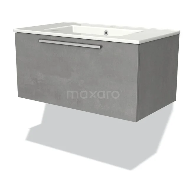 Grey floating vanity units with basin, sleek design and modern finish in concrete look.