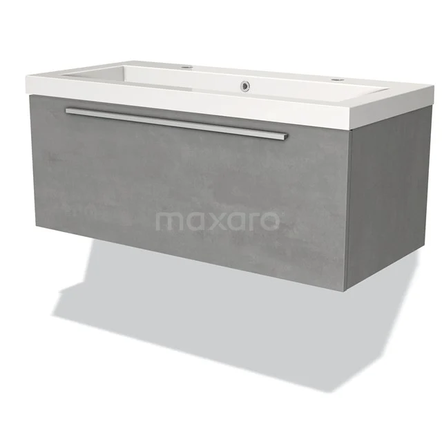 Modulo Vanity units with basin | 100 cm Light grey concrete Flat front Mineral marble 1 drawer BMW11-02191