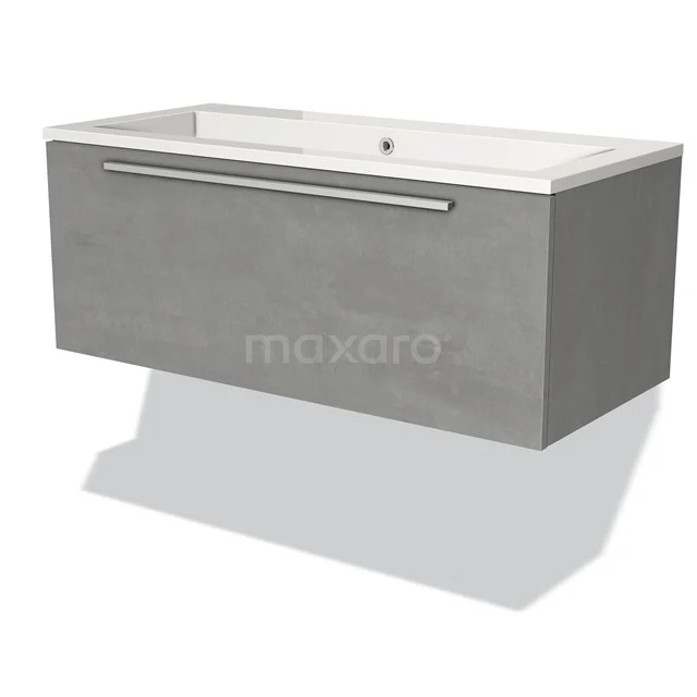 Grey hanging vanity unit with drawers and white ceramic sink, perfect for a modern bathroom design.