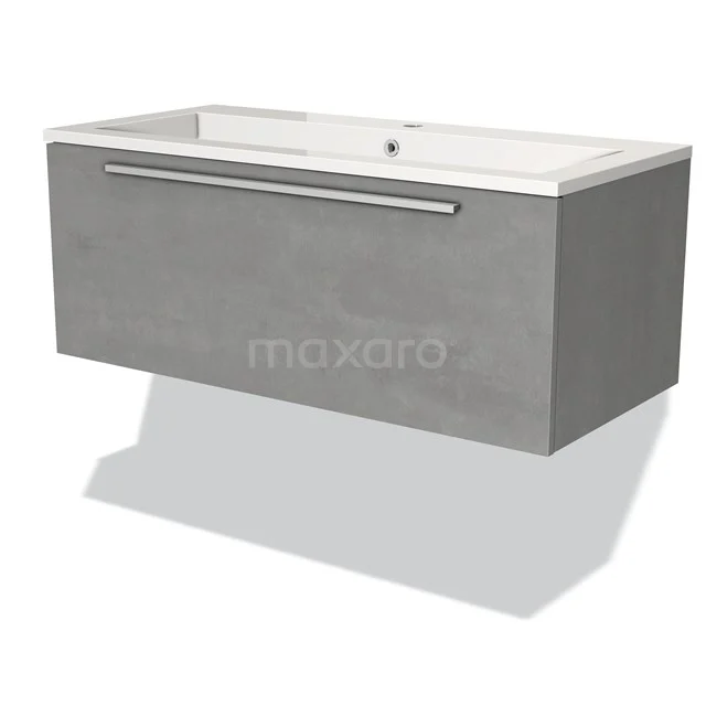 Modulo Vanity units with basin | 100 cm Light grey concrete Flat front Mineral marble 1 drawer BMW11-02193
