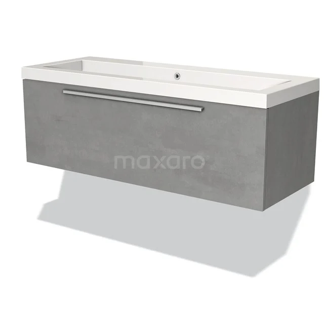Badkamermeubel 120cm Modulo Lichtgrijs Beton 1 Lade Vlak Wastafel Mineraalmarmer BMW11-02198