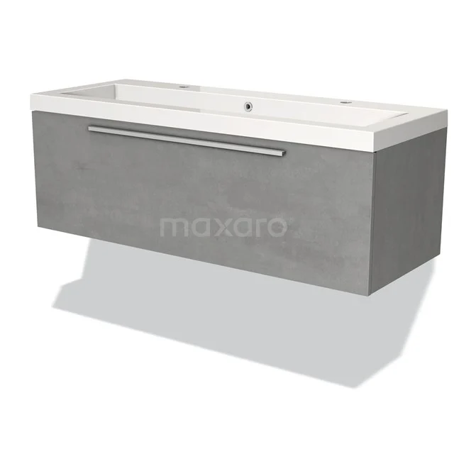 Grey hanging bathroom unit with white vanity units with basin, modern look, minimalist design, fitted with metal Handle.