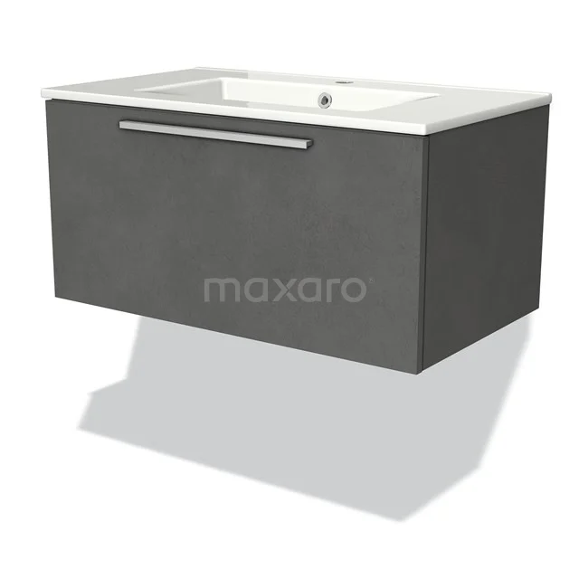 Modulo Vanity units with basin | 80 cm Dark grey concrete Flat front Ceramic 1 drawer BMW11-02227