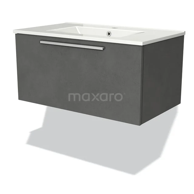 Antrazitgraue schwebende Badmöbelset mit Waschbecken, schlankes Design und einem Aluminium Haltegriff, ideal für moderne Bäder.