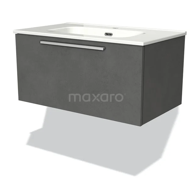Modulo Vanity units with basin | 80 cm Dark grey concrete Flat front Ceramic 1 drawer BMW11-02230