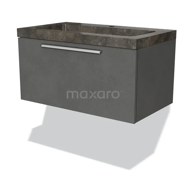 Modulo Badkamermeubel met wastafel | 80 cm Donkergrijs beton Vlak front Natuursteen 1 lade BMW11-02232
