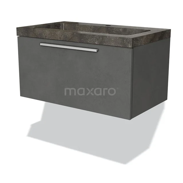 Modulo Vanity units with basin | 80 cm Dark grey concrete Flat front Natural stone 1 drawer BMW11-02232