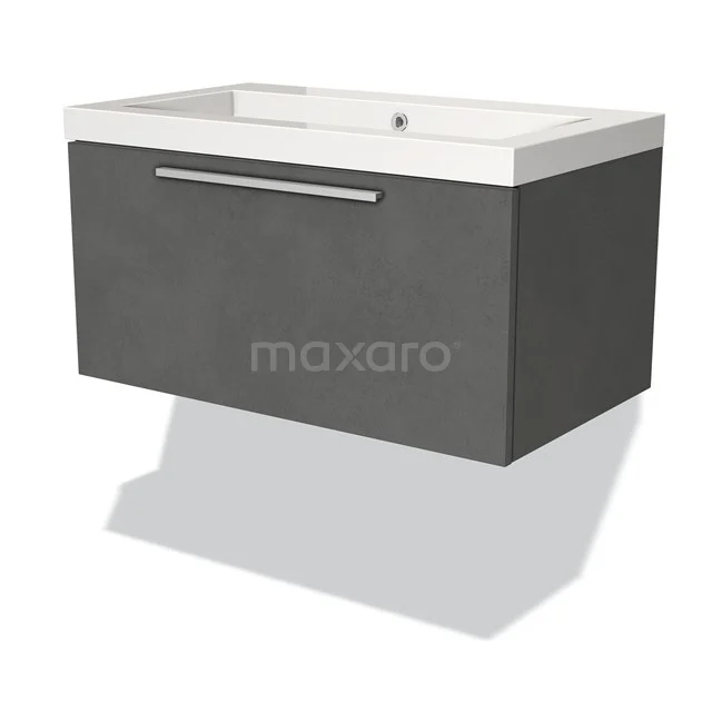 Modulo Vanity units with basin | 80 cm Dark grey concrete Flat front Mineral marble 1 drawer BMW11-02234