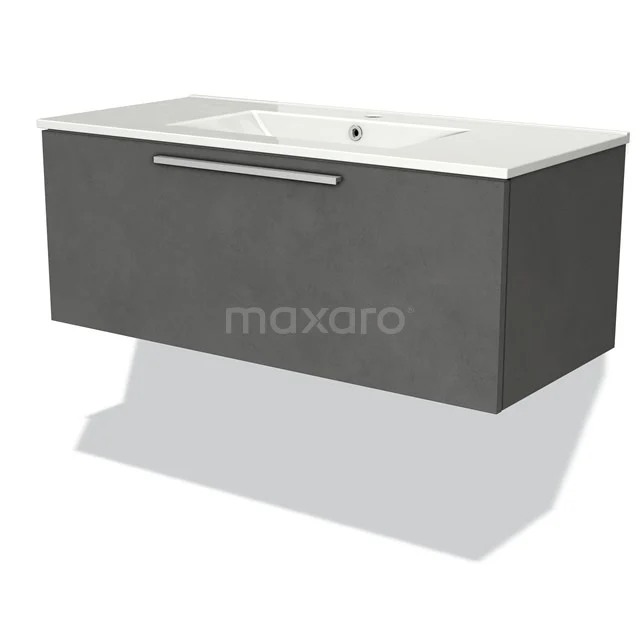 Grey hanging Basin with matte finish, white ceramic sink and Stainless steel Handle, ideal for modern bathrooms.