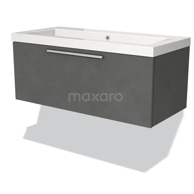Modulo Bathroom furniture with sink | 100 cm Dark grey concrete Flat front Mineral marble 1 drawer BMW11-02246 Grey hanging bathroom unit with matte concrete look, one drawer and white vanity units with basin; sleek design for modern bathrooms.