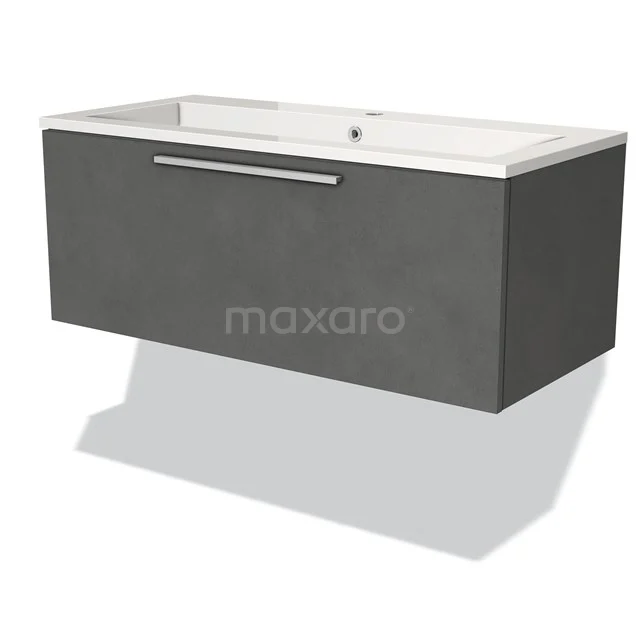 Modulo Vanity units with basin | 100 cm Dark grey concrete Flat front Mineral marble 1 drawer BMW11-02250