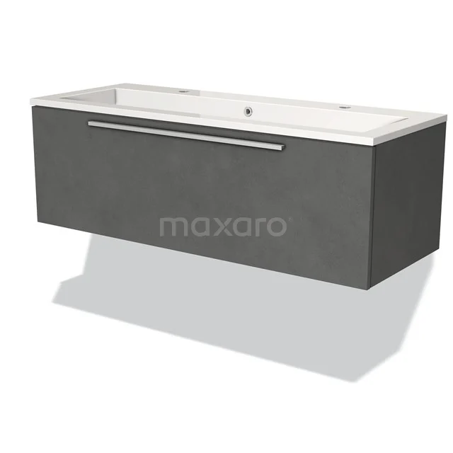 Modulo Vanity units with basin | 120 cm Dark grey concrete Flat front Mineral marble 1 drawer BMW11-02258 Grey bathroom unit with drawer and white basin worktop, modern finish, ideal for stylish and functional bathrooms.