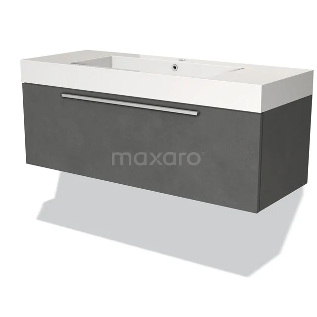 Modulo Bathroom furniture with sink | 120 cm Dark grey concrete Flat front Mineral marble 1 drawer BMW11-02259 Grey hanging vanity units with basin, modern design, smooth surface, fitted with sleek long handle.