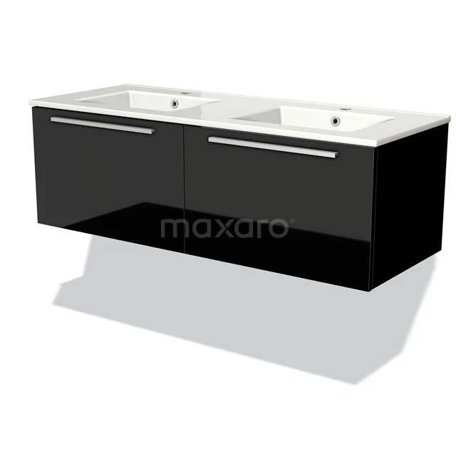Modulo Vanity units with basin | 120 cm High-gloss black Flat front Ceramic 2 Side-by-side drawers BMW12-00183