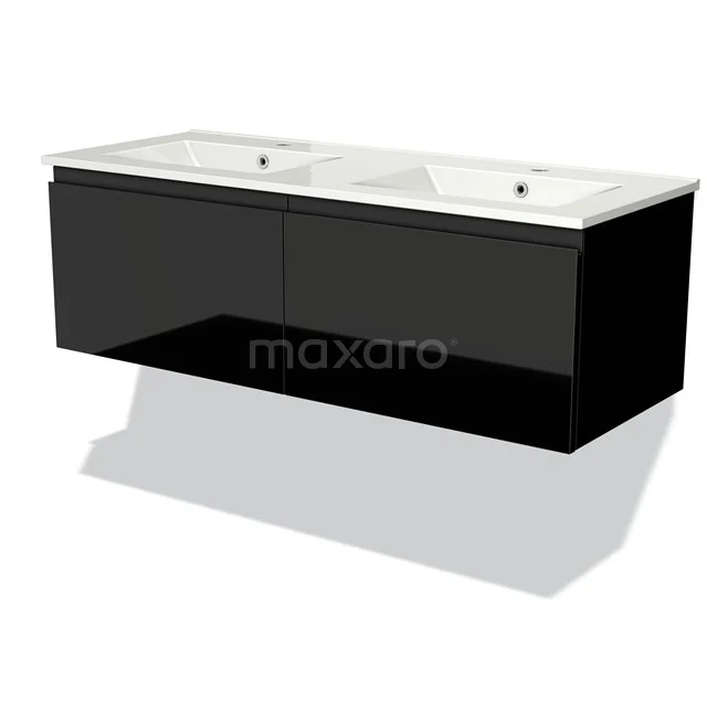 Modulo Vanity units with basin | 120 cm High-gloss black Handle-less front Ceramic 2 Side-by-side drawers BMW12-00209
