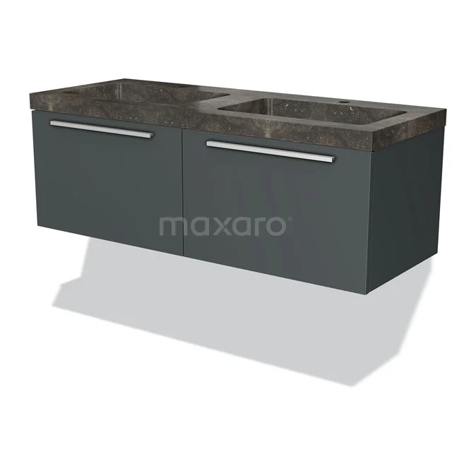 Badkamermeubel 120cm Modulo Donkergrijs 2 Lades Vlak Wastafel Natuursteen Blue Stone BMW12-00227